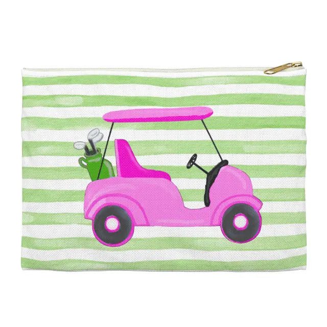 Canvas Pouch - Green Stripes with Pink Golf Cart - Joy, Delivered