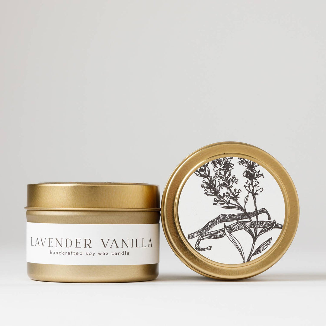 Lavender Vanilla : Tin Soy Candle  ( spring summer ) - Joy, Delivered